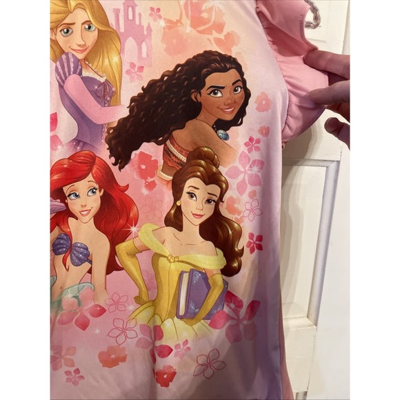 Disney Princesses Sleep Nightgown 5T Pink Ruffle Shoulders Belle Ariel Moana Rap - Picture 3 of 5